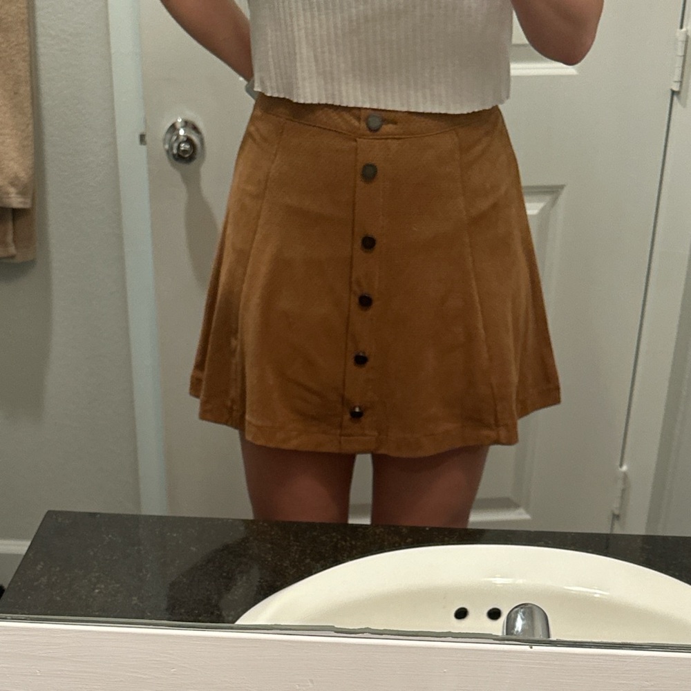Suede Brown Button-Up Women's Skirt